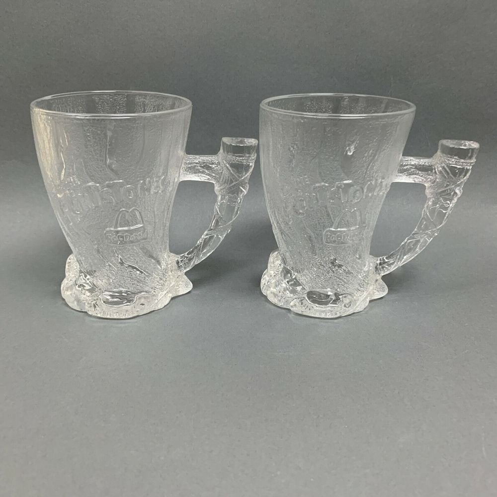 McDonald's Flintstones Clear Hammoth Mugs Cups‎ Lot of 2